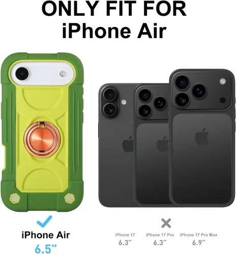Vista 6 de MARKILL Funda compatible con iPhone Air de 6.5 pulgadas 2025 con soporte de anillo giratorio de 360 grados, protección contra caídas de grado