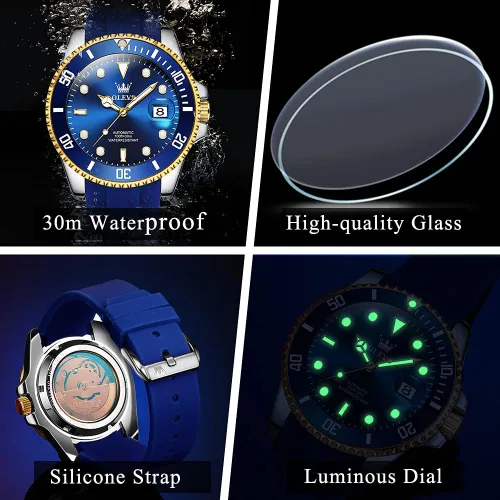 Vista 4 de Reloj automático de viento automático para hombre, reloj de lujo de acero inoxidable con fecha, reloj clásico impermeable con bisel giratorio