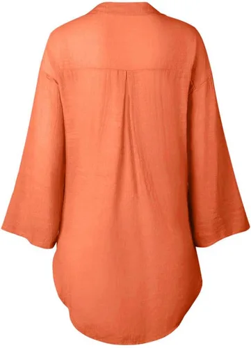 Vista 11 de Camisas de manga larga con botones para mujer, asimétricas, casuales, con cordones, túnica de gran