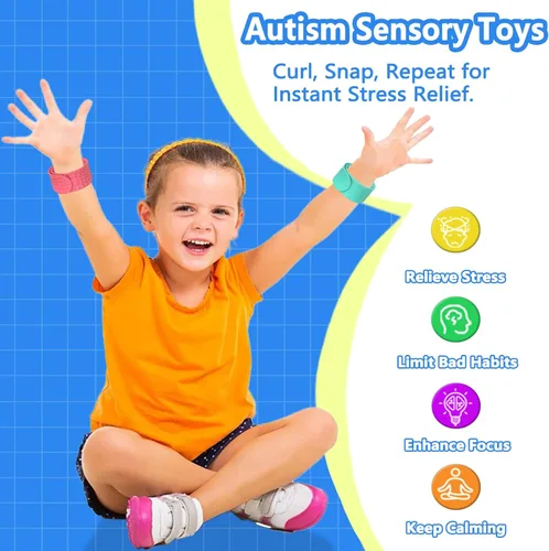Vista 3 de Pulseras de silicona texturizada, juguetes sensoriales para niños y adultos, herramientas calmantes para autismo, TDAH, ansiedad y estrés, juguetes