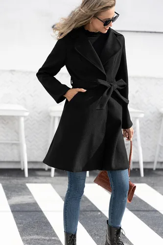 Vista 2 de Kate Kasin Abrigo de vestir para mujer, con cinturón, solapa con muesca y cinturón, gabardina para otoño e invierno