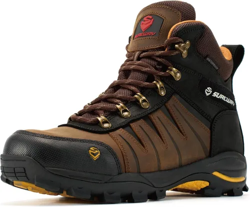 Vista 7 de SUREWAY Men's 6" Waterproof Work Boots - Soft Toe,Leather Lace Up,EH Rated, Slip Resistant Outsole for Construction, Roofing & Hunting Work Boots