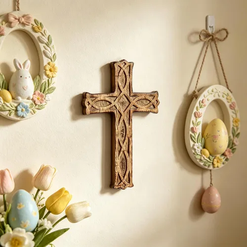Vista 7 de Hosley Cruz de madera tallada a mano – Decoración de pared rústica de fe de 8 pulgadas Regalo cristiano, sala de oración, bendición del hogar