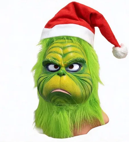 Vista 2 de WPOZD Máscara de monstruo de Navidad, máscara verde de cara completa de Papá Noel para Halloween, cosplay, accesorios de disfraz para fiesta
