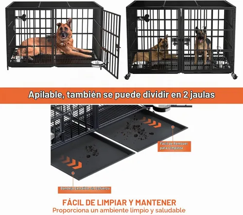 Vista 4 de Dosker Jaula de metal resistente apilable de 42 pulgadas para 4 perros/perro grande, acceso abierto superior totalmente metálico, jaula a prueba