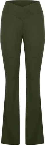 Vista 6 de Leggings acampanados cruzados para mujer, cintura alta, corte en V, corte de bota, pantalones de yoga acampanados con bolsillos