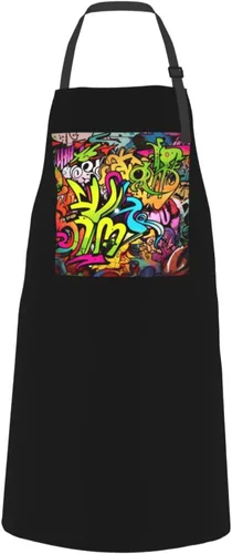 Vista 2 de Graffiti Drawing Aprons for Women with 2 Pockets, Kitchen Cooking Apron for Men, Water and Oil Resistant, Adjustable Bib Apron Extra Long Work