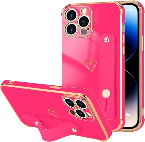 Vista 15 de LLZ.COQUE Funda compatible con iPhone 12 para mujeres y niñas, parachoques chapado de lujo con bonito diseño de corazón de amor, soporte de correa