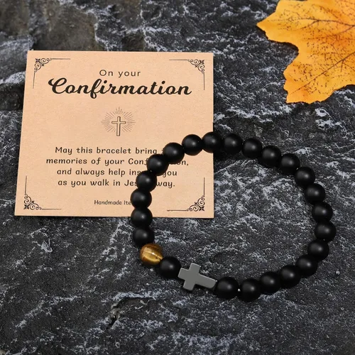 Vista 4 de To Mens Boys Beaded Cross Bracelet Gifts for Dad, Bonus Dad, Uncle, Son, Nephew, Grandson - Fathers Day Birthday Christmas Gifts First Communion