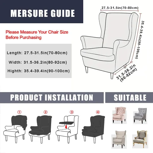 Vista 3 de NILUOH Funda para silla Wingback, 2 piezas, fundas elásticas de elastano para silla con respaldo de ala, funda lavable para sillones con respaldo
