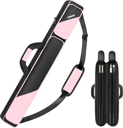 Vista 21 de Estuche para taco de billar, estuche para palos de billar 2x2 con capacidad para 2 palos con 2 bolsillos con cremallera para accesorios, bolsa