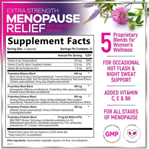 Vista 2 de Suplementos para la menopausia para mujeres, sudores nocturnos y píldoras de alivio de la menopausia, mezcla probiótica de 8 mil millones de UFC por