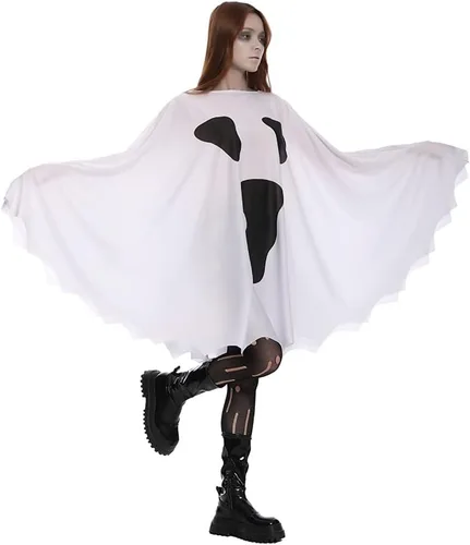 Vista 5 de DSplay Disfraz de fantasma para mujer, disfraz de cosplay, bata blanca para Halloween, Blanco