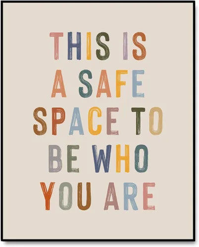 Vista 5 de Letreros de aula con texto en inglés «This Is A Safe Space», decoración de oficina de terapia para consejero escolar, psicólogo y aula, póster