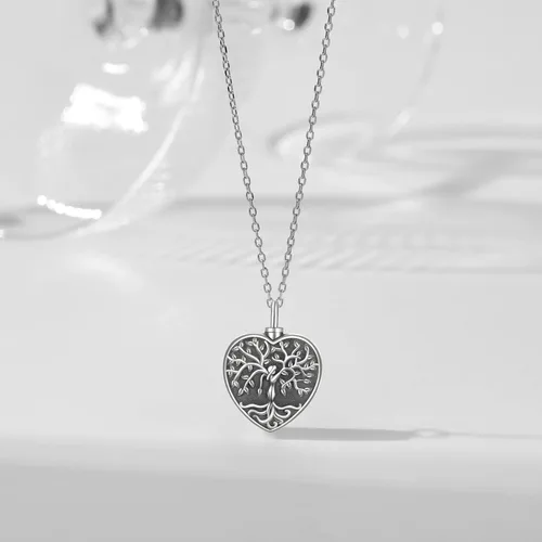 Vista 167 de Collar con colgante de urna de cenizas de cremación y árbol de la vida para mujer, plata de ley US1