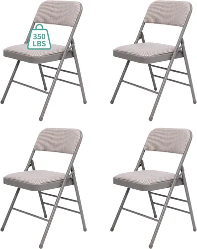 Vista 20 de Paquete de 4 sillas plegables negras con cojín acolchado de tela, juego de sillas de comedor de tela, sillas plegables apilables portátiles