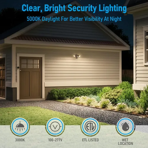 Vista 4 de Luz de seguridad LED con sensor circular, 2 cabezales 20W/3 cabezales 30W., LHSCT-20WRSS30-BRZ, 20.0watts, 120.00 volts COB LED Motion Detector