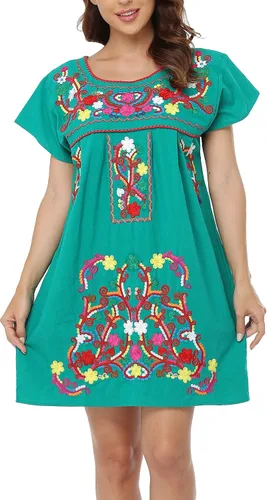 Vista 15 de YZXDORWJ Vestido bordado mexicano de manga corta para mujer 222BK