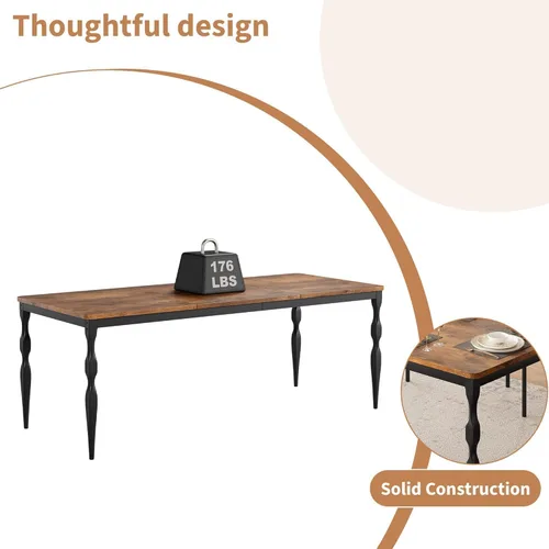 Vista 5 de IDEALHOUSE Mesa de comedor de granja rectangular de 78 pulgadas para 6-8 personas, mesa de cocina de madera con patas resistentes, mesa de cocina