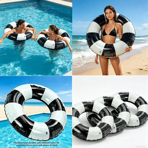 Vista 4 de Flotadores de piscina a rayas de 32 pulgadas para adultos, paquete de 3 flotadores inflables de piscina - Flotador de piscina de verano para adultos