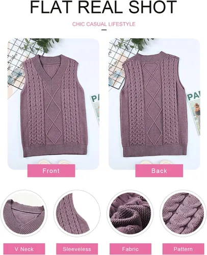 Vista 5 de EVALESS Chaleco de gran tamaño para mujer, cuello en V, sin mangas, unicolor, holgado, sin botones ni cierre, suéter