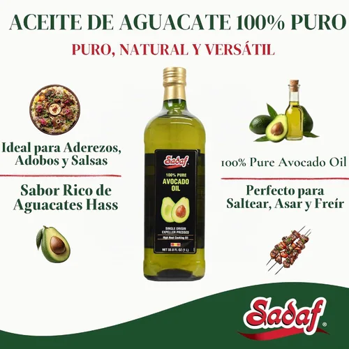 Vista 3 de Aceite de aguacate Sadaf - Aceite de aguacate extra virgen prensado con expulsor para cocinar y saborizar alimentos, 100% puro y de origen único