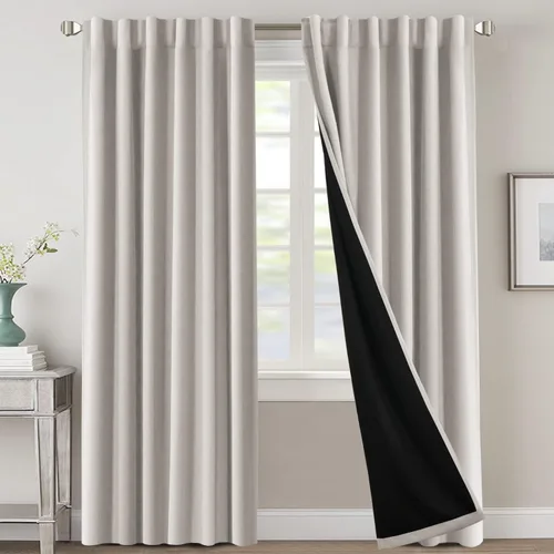 Vista 27 de H.VERSAILTEX Cortinas 100% opacas para dormitorio con forro negro, cortinas de oscurecimiento de habitación completa, con aislamiento térmico