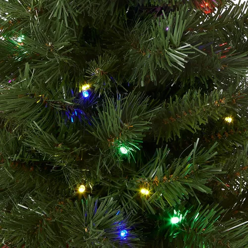 Vista 2 de National Tree CompanyMini árbol de Navidad Artificial Pre-LIT 35 luces multicolor, 71 puntas, base de tela roja, temporizador, verde