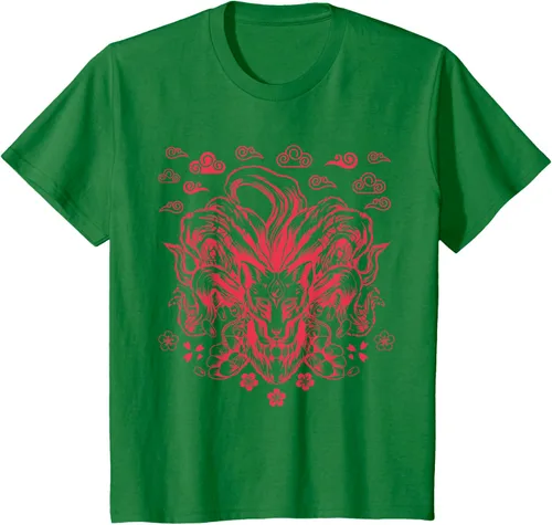 Vista 40 de Camiseta de anime japonés Nine Tails Fox Kitsune, Negro