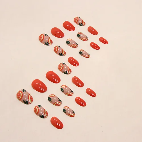 Vista 3 de Uñas postizas cortas ovaladas de verano, uñas postizas acrílicas artificiales con diseño de frutas, cobertura completa, reutilizables