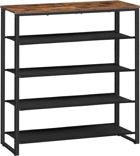 Vista 10 de HOOBRO - Zapatero de 4 niveles, organizador de almacenamiento de zapatos con 3 estantes de tela Oxford y panel superior, para 12-16 pares de zapatos