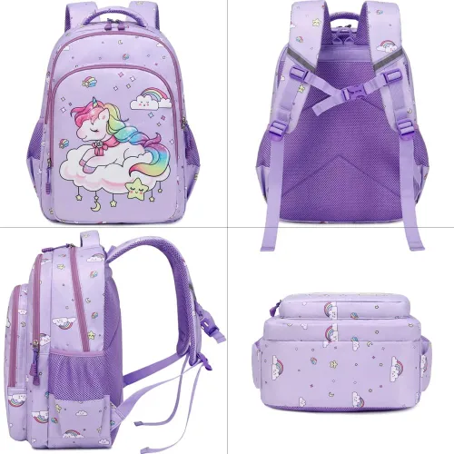 Vista 3 de Juego de mochila para niñas y adolescentes, mochila escolar para niños con bolsa para el almuerzo, estuche para lápices, mochilas escolares