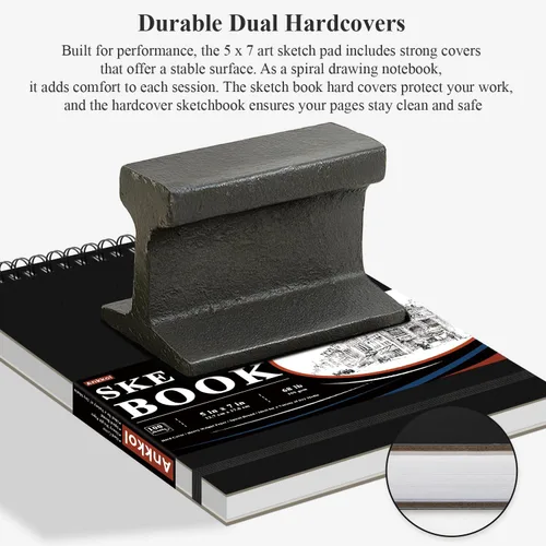 Vista 6 de Ankkol Cuaderno de bocetos con espiral 5x7, pequeño bloc de dibujo con tapa dura - 100 hojas, papel para bloc de dibujo mini de 68 lb/100 g/m²