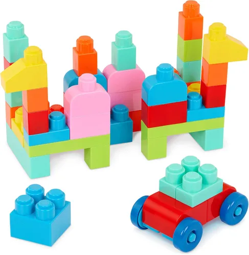 Vista 9 de Battat Bloques de construcción, Locbloc Red Builder's Wagon, 47 piezas, set