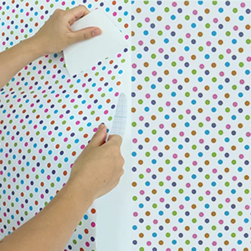Vista 2 de Papel de contacto de lunares coloridos para despegar y pegar, 17.7 x 117 pulgadas, decorativo, autoadhesivo, papel de contacto de lunares