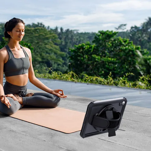 Vista 5 de Soporte adhesivo giratorio de 360 grados, soporte adhesivo ajustable multiángulo para tableta con correa de mano, compatible con iPad Pro 11/12.9