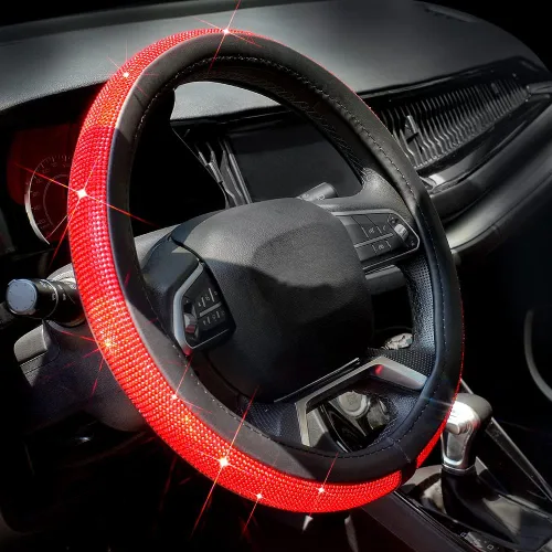 Vista 11 de Nueva funda de volante de cuero con diamantes de imitación brillantes Negro Diamonds