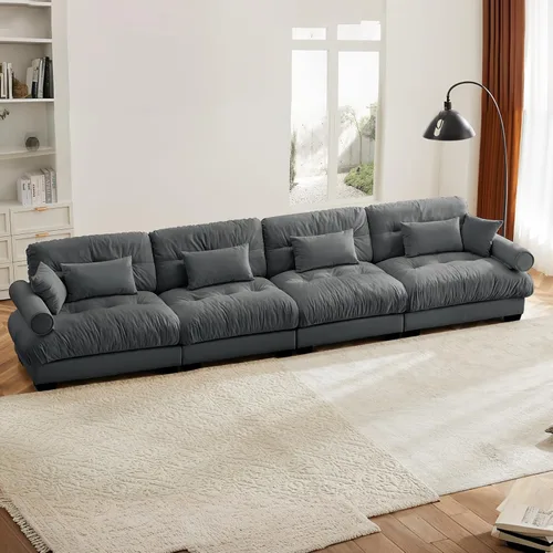 Vista 12 de Juego de sofá modular con asiento profundo de 94.4", tela de chenilla, loveseat seccional moderno para sala de estar, cómodo loveseat de felpa tipo