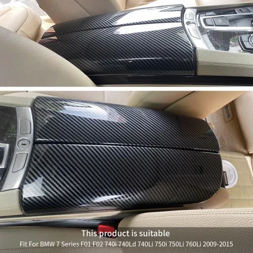 Vista 5 de Cubiertas de caja de consola central para BMW Serie 7 F01 F02 2009-2015 Color de fibra de carbono interior reposabrazos cubierta panel proteger