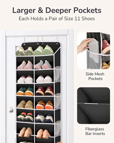 Vista 8 de ULG Organizador de zapatos sobre la puerta con 16 bolsillos grandes, zapatero colgante para puerta de armario, almacenamiento de zapatos que ahorra