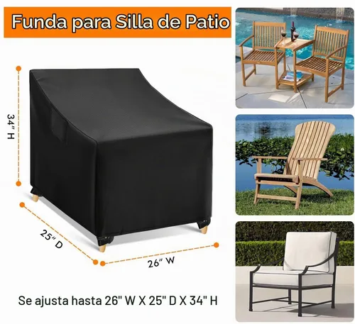 Vista 2 de WLEAFJ Fundas Impermeables para Sillas de Exterior, Fundas Negras para Muebles de Patio y Césped, Funda de Asiento Profundo para Sillón de Patio
