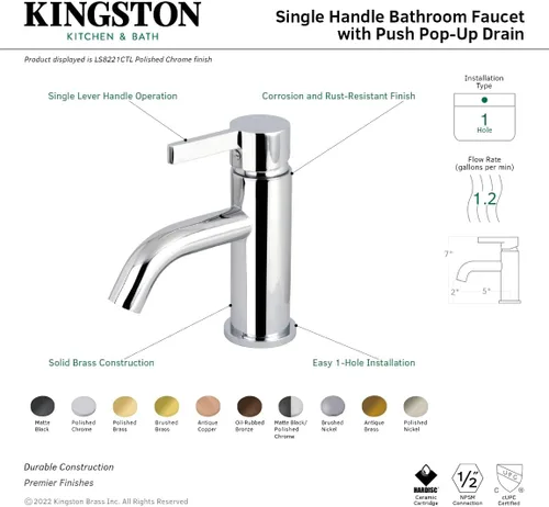 Vista 5 de Kingston Brass LS8228CTL Continental - Grifo de baño, níquel cepillado, 4.88 x 2.13 x 6.63