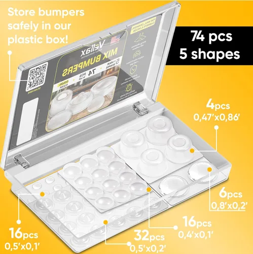 Vista 2 de 74 Topes y Protectores de Pared de Silicona Transparente – Almohadillas Autoadhesivas de 5 Formas para Gabinetes, Puertas, Cajones y Muebles