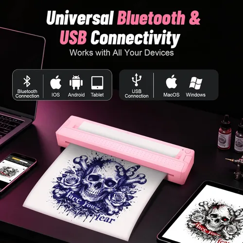 Vista 2 de Kit de máquina de tatuaje térmico inalámbrico de impresora de Rosa