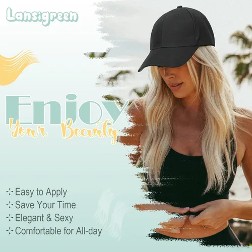 Vista 6 de Peluca de gorra de béisbol para mujer, gorra de béisbol con extensiones de cabello, gorra ajustable adjunta de 24 pulgadas de largo, ondulada