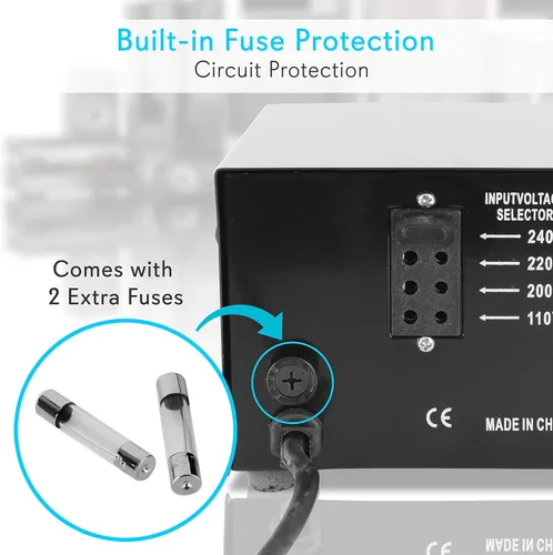 Vista 3 de Pyle Convertidor de Voltaje Subida y Bajada - Transformador de Voltaje Convertidor de 500 Vatios con Puerto de Carga USB, Adaptador de Corriente UK