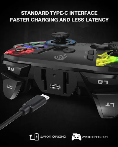 Vista 5 de EasySMX Controlador inalámbrico de PC, controlador de juegos para computadora, laptop, PS3, Android TV BOX, Nintendo Switch y Tesla con turbo, doble
