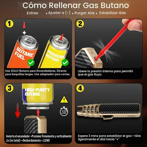 Vista 5 de Encendedor de antorcha de butano, recargable a prueba de viento, llama