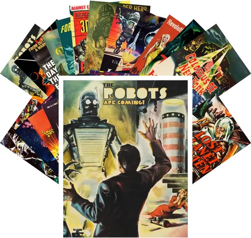 Vista 21 de PIXILUV Postales vintage 24 piezas SciFi Vintage Comic Book Art Magazine Covers