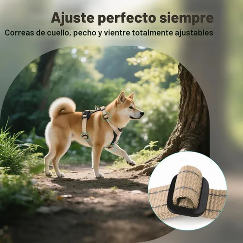 Vista 5 de Plutus Pet Arnés para perro sin tirones con detalles de cuero, reflectante Beige